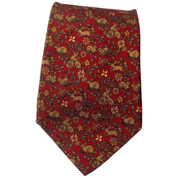 Salvatore Ferragamo 100% Silk Tie Bunny & Floral Novelty Print Made in Italy 57” - Picture 3 of 14